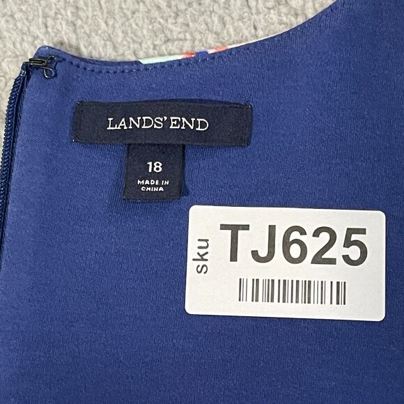Lands' End Tank Dress Women Size 18 Blue Ponte Floral‎ Back Zip Stretch Pockets - Picture 8 of 13